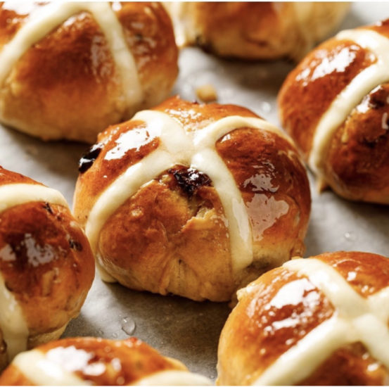 hot cross buns flowers and bread